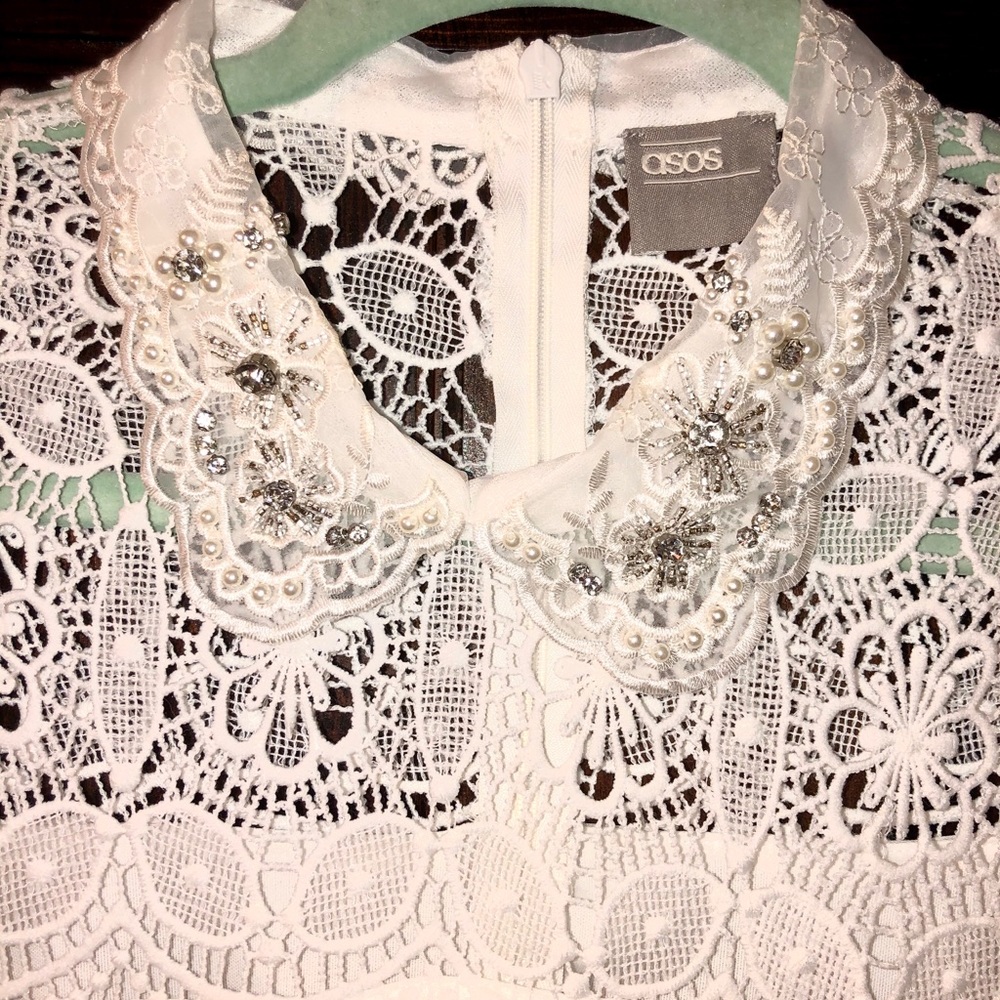 ASOS White Pleated Peter Pan Collar Dress Sz. 12